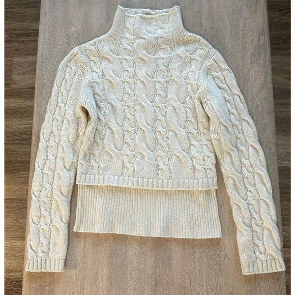 Fabiana Filippi Cable Knit Turtleneck Ivory Sweater Wool Cashmere Silk Small - Picture 1 of 7